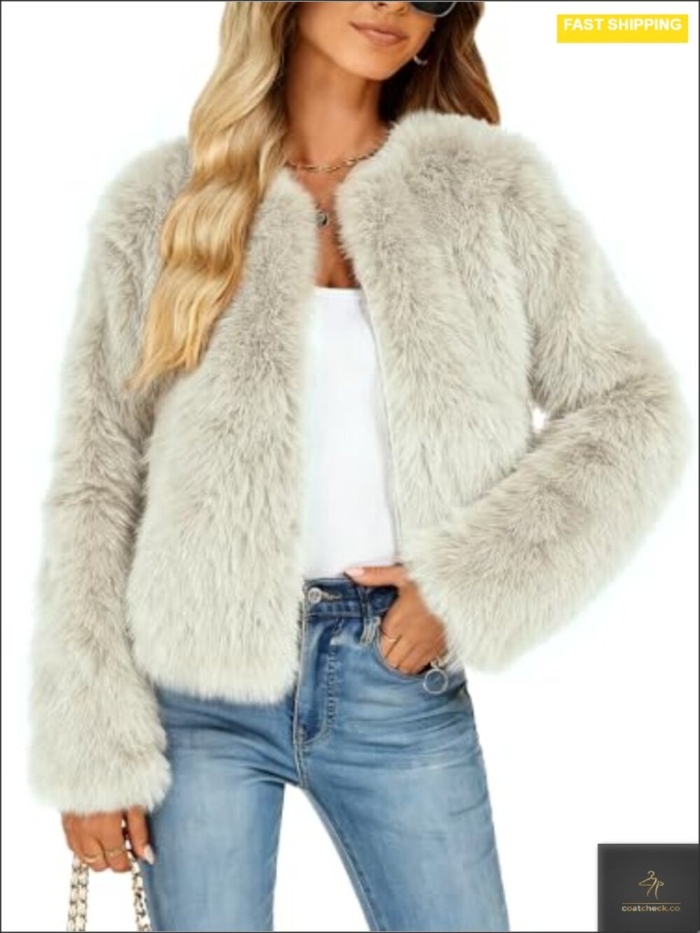 Faux Fur Zip Up Cropped Jacket Winter Warm Trendy - Picture 1 of 6